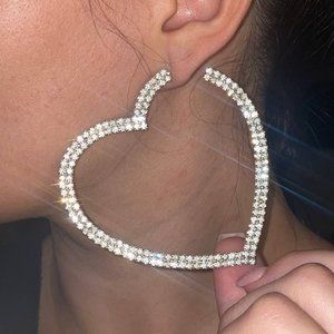 Handmade Heart shaped rhinestone hoop earrings